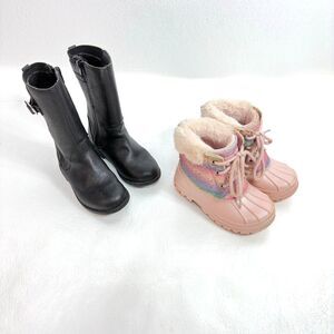 Bundle of 2 Girls Boots London Fog Stride Rite Black Pink Toddler 8